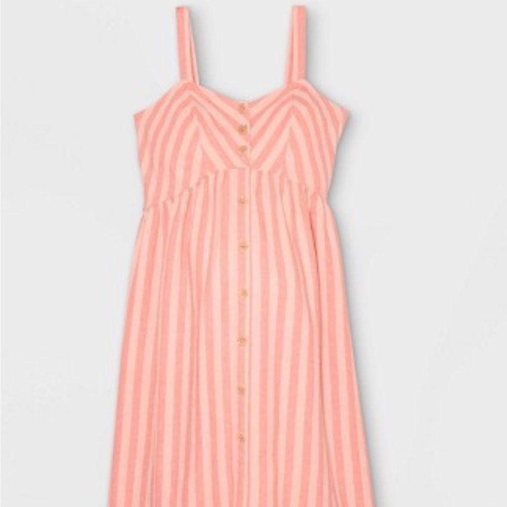 Striped Sleeveless Linen Baby Doll Maternity Dress